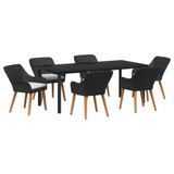 vidaXL Tuinset Eettafel Zwart Polyrattan 7-delig