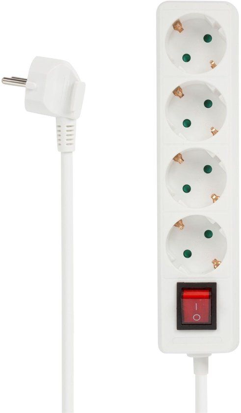 Perel Stekkerdoos met schakelaar - 4 stopcontacten - 1.5 m - Wit