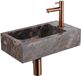 Saniclass Fuente Fonteinset - 40x22x10cm - kraangat rechts - fonteinkraan geborsteld koper PVD - afvoerplug - verlaagd sifon - Dark Emporador