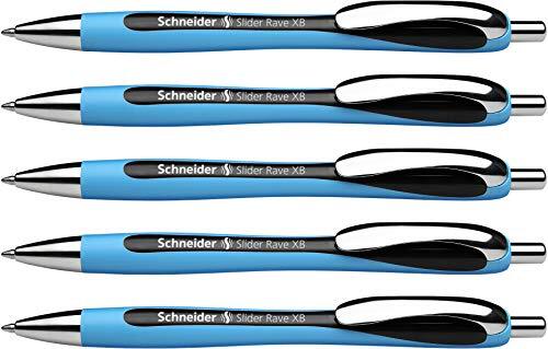 Schneider Slider Rave XB balpen (lijndikte: XB, documentechte vulling, Made in Germany) 5 stuks, inktkleur: zwart