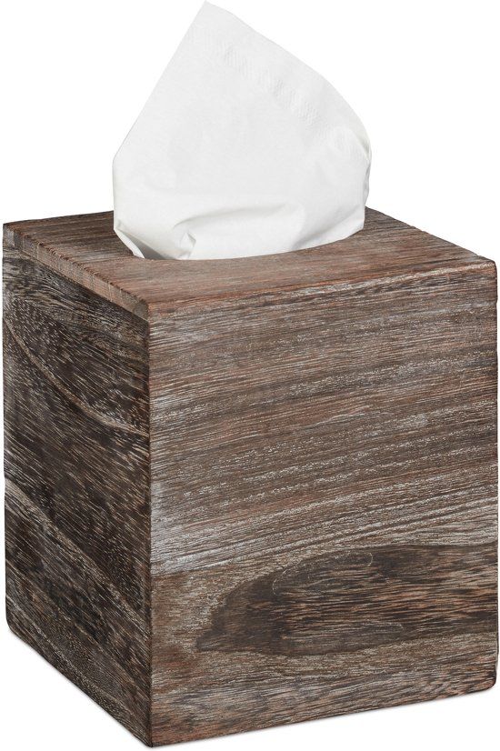 Relaxdays Tissuehouder Vierkant Shabby - Tissue Box Zakdoekendoos - Cosmeticadoekjes Hout