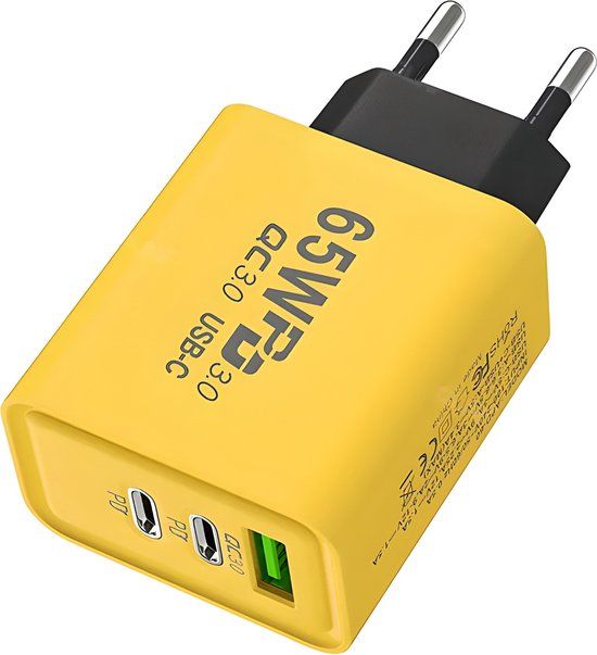 Staza 65W Oplader - 2x USB-C & 1x USB - Geel
