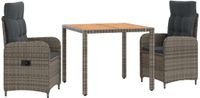 vidaXL Buiten Eettafel Set 3-delig Lichtgrijs en Donkergrijs