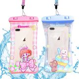OEM Shenzhen Haorui Industrial Technology Co., Ltd. 2 Pack Cartoon Waterdichte Tas voor Mobiele Telefoon, IPX8 Onderwater Telefoonzakje met Lanyard, voor zwemmen, snorkelen voor mobiele telefoons voor iPhone 14/13/12/11, Huawei, Samsung (Roze+Blauw)