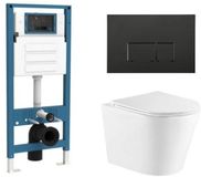 QeramiQ Dely Toiletset - inbouwreservoir Qeramiq Flush - slim zitting - kunststof mat zwarte bedieningsplaat - rechthoekige knoppen - glans wit