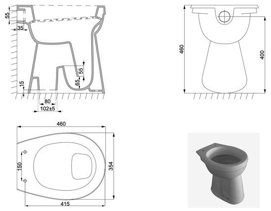 Wiesbaden Staande Verhoogde Toiletpot + 6 cm AO - Wit | 36.3580