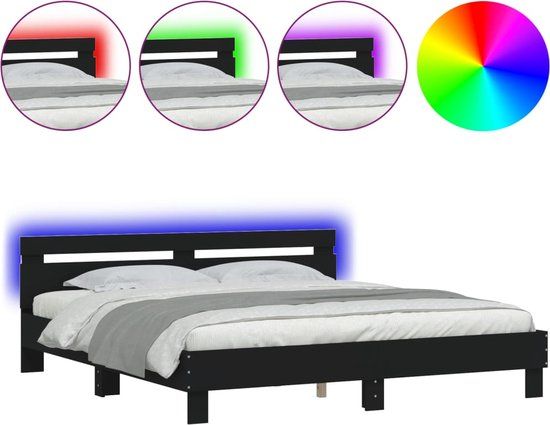vidaXL Bedframe met hoofdeinde en LED-verlichting, zwart, 200x200 cm