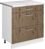 Vicco R-Line meuble de cuisine bas, chêne artisanal/blanc, 80 cm avec 3 tiroirs plan de travail marbre
