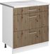 Vicco Keukenonderkast R-Line, Artisanaal eiken/Wit, 80 cm met 3 laden marmer werkblad