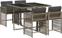 vidaXL 5-delige Tuinset met kussens poly rattan grijs