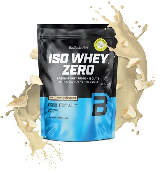 BioTechUSA Iso Whey Zero | Premium wei-eiwitisolaat | Grasgevoerd | Enzymvrij | Suiker- en glutenvrij, 454 g, Witte Chocolade