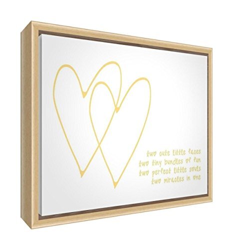 504 RECORDS. Feel Good Art Canvas foto voor kinderkamer, ecologisch, ingelijst, natuurlijk houten frame, 64 x 44 x 3 cm, geel, 10 vingers en 10 tenen/tweelingen