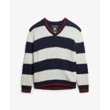 Superdry - Oversized kabeltrui met V-hals en strepen - Dames - Sweaters