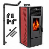 THUNDER Granulés THUNDER KARMEN-RED 9 kW avec wifi, thermostaat, télécommande, réservoir de granulés 20 kg, rouge, y compris évacuation des fumées