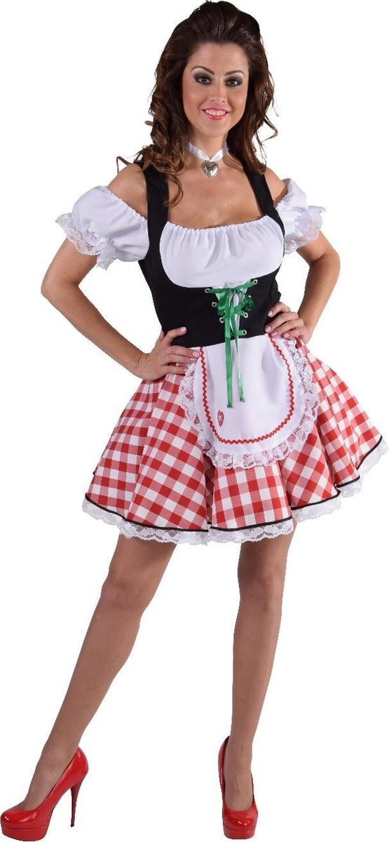 Magic by freddy Tiroolse jurkje met geruite rok | Dirndl rood/wit | Oktoberfestkleding dames maat 46/48 (XL)