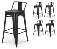 Set de 4 tabourets de bar, métal et bois, 66 cm de haut, style industriel, noir