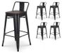 Set de 4 tabourets de bar, métal et bois, 66 cm de haut, style industriel, noir
