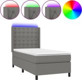 vidaXL Boxspringbed met matras en LED-verlichting, donkergrijs, 90x200 cm, gestoffeerd