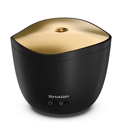 Sharp DF-A1E- Ultrasonic Aroma Diffuser (200 ml), ultrasone vernevelaar voor etherische oliën met kaarseffect, zwart/goud