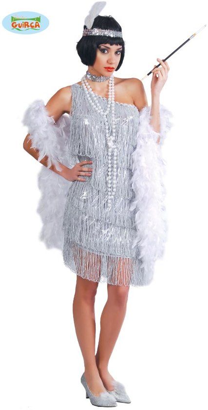 Guirca Charleston kleed zilver met franjes - One size