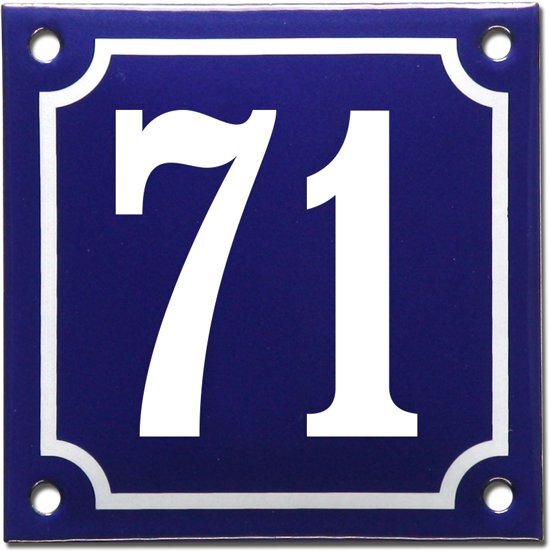 EmailleDesignÂ® Emaille huisnummer blauw/wit nr. 71