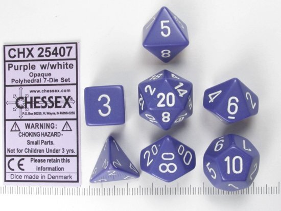 Chessex dobbelstenen set 7 polydice Opaque purple w/white