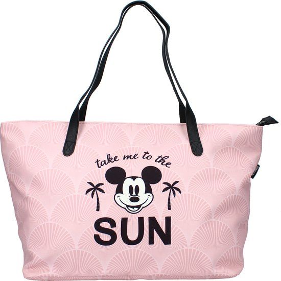 Shopper - Mickey Mouse - Let The Sun Shine - Roze - Canvas