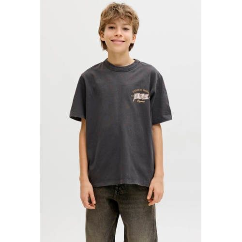 JACK&JONES Jongens T-shirt JORUPSTATE FRONT TEE SS CREW NECK JNR - Zwart - Maat 140