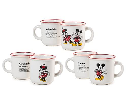 Home Mickey e Minnie Xmas Set 6 Tazze Caffè in New Bone China, 140cc, Natalizie, Festività, Natale