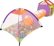 Selonis 3in1 speeltent met tunnel speeltuin popup ballenbad met 100 ballen voor kinderen, veelkleurig:geel/groen/blauw/rood/oranje