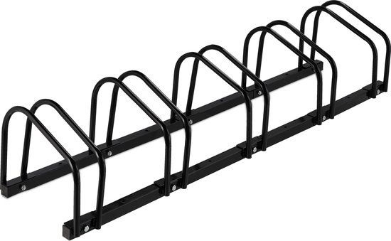 Relaxdays fietsenrek grond - voor 5 fietsen - tot 60 mm banden - zwart