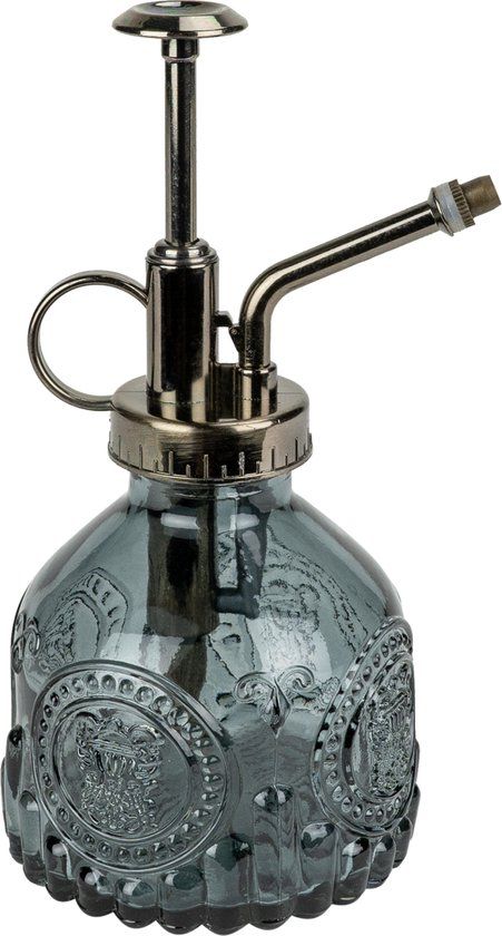 QUVIO Plantenspuit van donkerkleurig glas - Drukspuit - Verstuiver - Plantenspuit binnen - Waterverstuiver - Plantensproeier - Vernevelaar - Waterspuit - Bewatering - Inhoud 200 ml - Glas - Transparant en antraciet