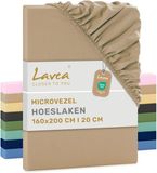 Lavea® Hoeslaken 160x200 cm – zachte en ademende microvezel – voor matrassen tot 20 cm – met elastiek rondom – oeko-tex gecertificeerd – Zand