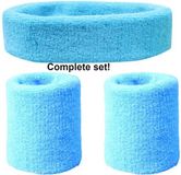 Heble® Fever Zweetbanden Set Licht Blauw - 3 Suks - Hoofdband Polsband - Sporten Zweten - 90`s Party