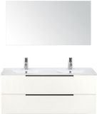 BES LED Seville Badmeubelset 120 cm - 2 Laden Wit Hoogglans Edge - Wastafel Enjoy Dubbel met Spiegel