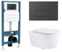 QeramiQ Dely Swirl Toiletset - Hangend toilet - Inbouwreservoir - Zonder spoelrand - Diepspoel - PK afvoer - Dual flush - Slim zitting - Soft-close - Afklikbare zitting - Keramiek - Mat antraciet bedieningsplaat - Glans wit