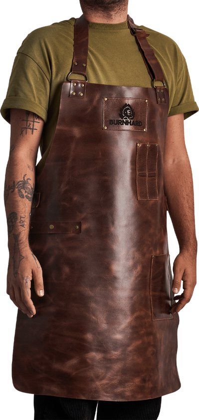 Burnhard Leren Schort BBQ - Bruin - Buffelleer - One size
