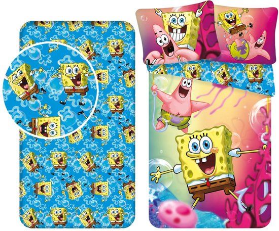 4KidsOnly Jerry Fabrics Spongebob dekbedovertrek + hoeslaken Eenpersoons Katoen