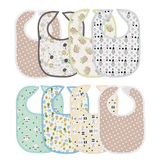 Ti TIN Set van 8 waterdichte slabbetjes, 18 x 27 cm, slabbetjes met klittenbandsluiting voor baby's van 0 tot 8 maanden, ademend, gemakkelijk te reinigen, verschillende motieven