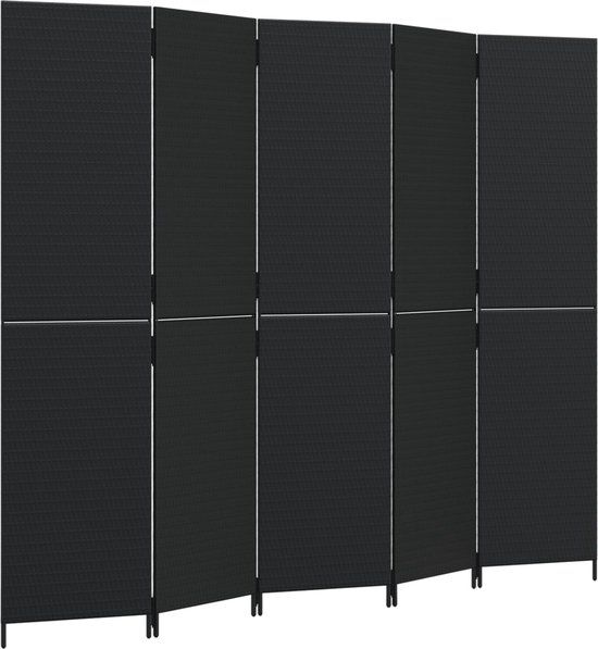 vidaXL Kamerscherm 5 panelen poly rattan zwart