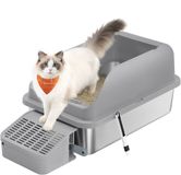 FEANDREA Songmics Kattenbak – RVS – Met hoge rand – Inclusief accessoires
