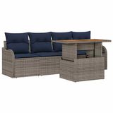 vidaXL Tuinbank Set 5-delig Grijs en Marineblauw Metaal Inclusief Kussen