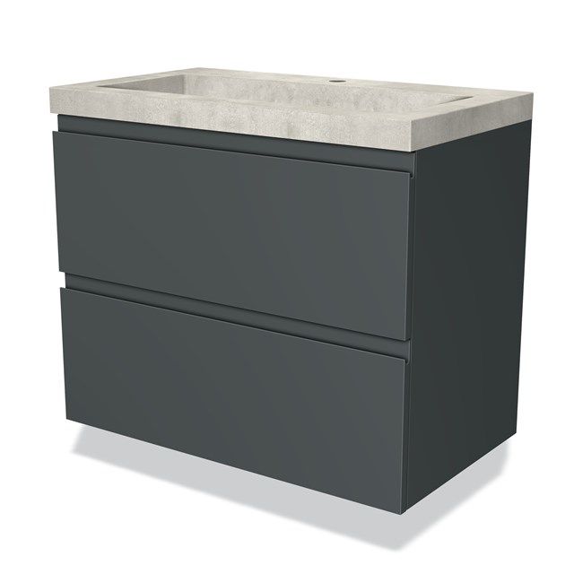 Maxaro Badkamermeubel 80cm Modulo Donkergrijs 2 Lades Greeploos Wastafel Beton Greige