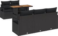 vidaXL Tuinbank Set 6-delig Zwart Polyrattan