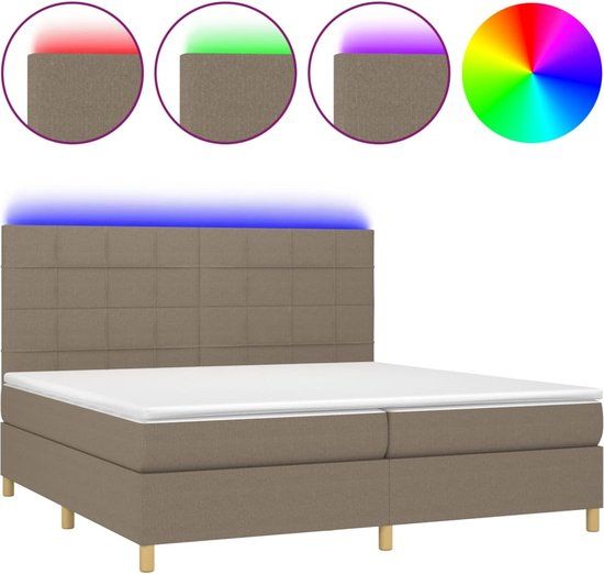 vidaXL Boxspring met matras en LED stof taupe 200x200 cm