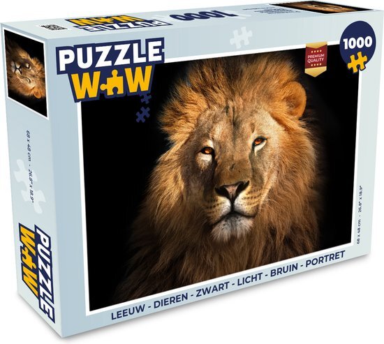 MuchoWow Puzzel Leeuw - Dieren - Zwart - Licht - Bruin - Portret - Legpuzzel - Puzzel 1000 stukjes volwassenen - Sinterklaas cadeautjes - Sinterklaas voor grote kinderen