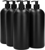 Plasticflessenshop.nl 6 x 1000 ml ronde fles HDPE zwart + Zeepfles Dispenserpomp zwart