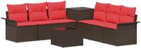 vidaXL Bankstel 2 zitplaatsen Bruin en rood Polyrattan en Staal