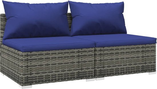 vidaXL 2-delige Loungeset met kussens poly rattan grijs