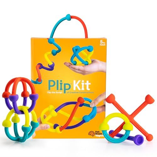 Fat Brain Toys Plip Kit | 52-delige set van flexibele siliconen in verschillende vormen, maten en kleuren | sensorisch speelgoed voor kinderen | creatief bouwspeelgoed